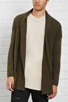 21 Men Men's  Olive Zipped Open-front Cardigan