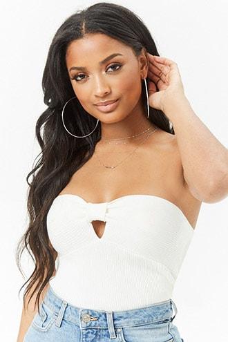 Forever21 Strapless Bow-front Ribbed Crop Top