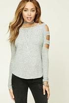 Forever21 Women's  Marled Knit Cutout Top