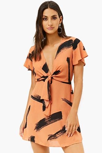 Forever21 Tie-front Brushstroke Dress