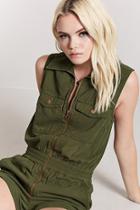 Forever21 Twill Zip-front Cargo Romper