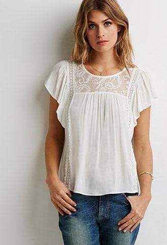 Forever21 Contemporary Embroidered Paisley Paneled Top