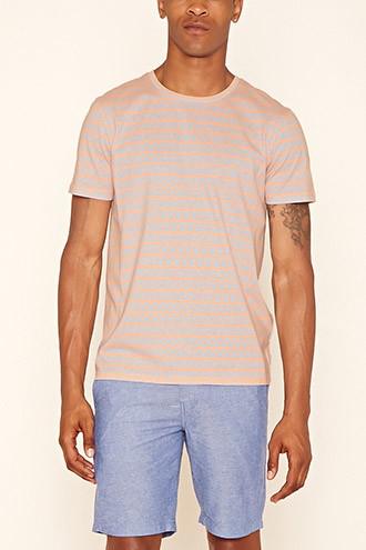 21 Men Men's  Orange & Blue Geo Print Cotton Tee