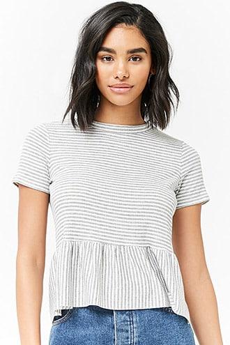 Forever21 Striped Flounce-hem Top