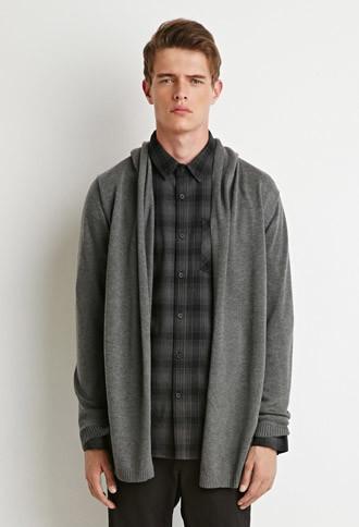 21 Men Hooded Longline Cardigan