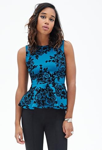 Forever21 Velveteen Floral Peplum Top