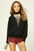 Forever21 Women's  Twelve Lace-up Front Sweater