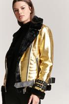 Forever21 Faux Fur-lined Metallic Moto Jacket