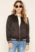 Forever21 Women's  Black Sheeny Padded Varsity Jacket