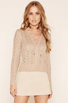 Forever21 Women's  Lace-up Cable Knit Sweater