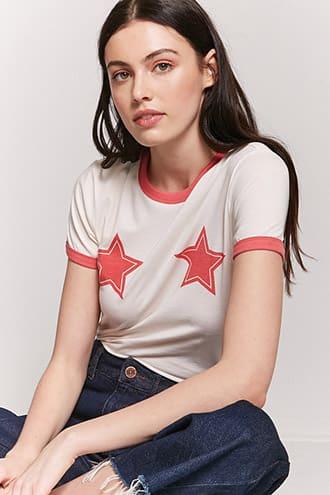 Forever21 Star Graphic Ringer Tee