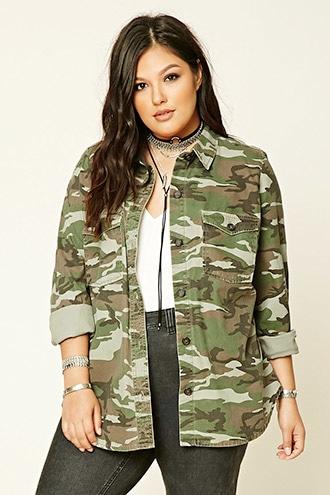 Forever21 Plus Women's  Plus Size Camo Utility Jacket
