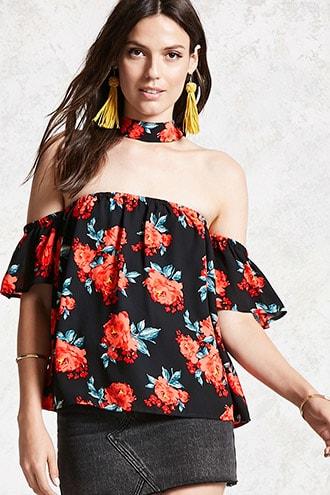 Forever21 Choker Neck Floral Top