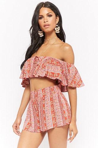 Forever21 Floral Ornate Smocked Shorts