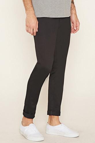 21 Men Men's  Black Cotton-blend Slim Fit Pants