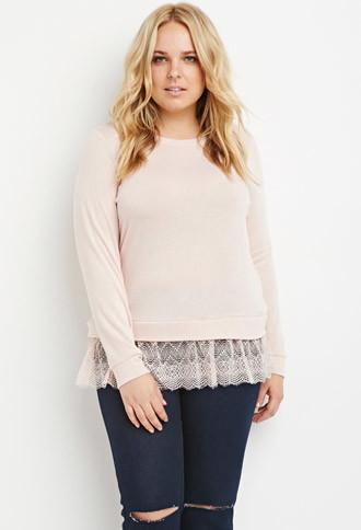 Forever21 Plus Eyelash Lace-paneled Top
