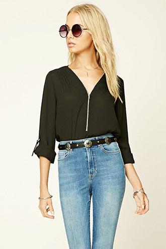 Forever21 Women's  Zippered Chiffon Blouse