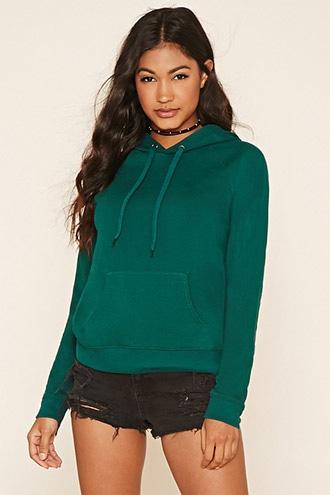 Forever21 Women's Hunter Green Raglan Pullover Hoodie