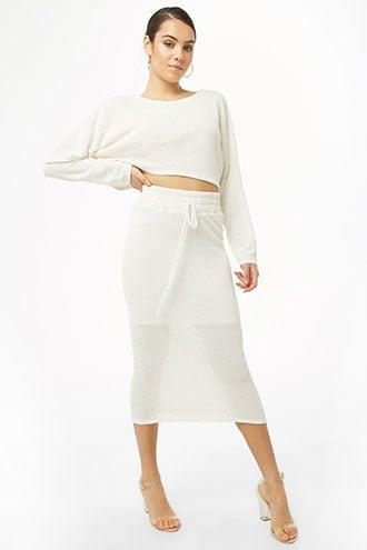 Forever21 Threaded Crop Top & Midi Skirt Set