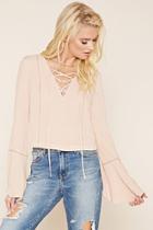 Forever21 Women's  Lace-up Gauze Top