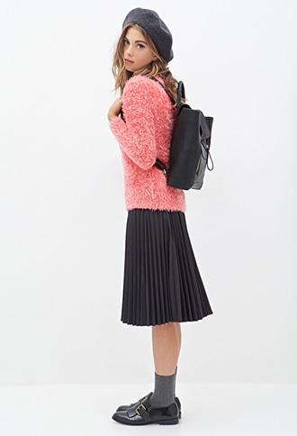 Forever21 Women's  Coral & Pink Shaggy Round Neck Sweater