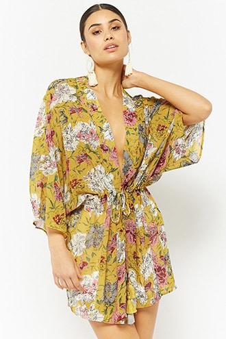 Forever21 Sheer Floral Self-tie Chiffon Kimono