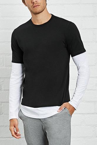 21 Men Men's  Layered Slub Knit Cotton Tee