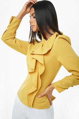 Forever21 Ruffle-trim Zip-front Top