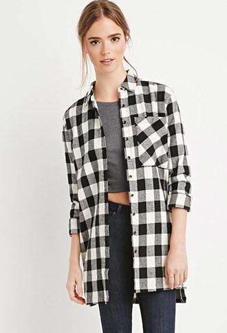 Forever21 Women's Buffalo Flannel Shirt Dress (cream/black)