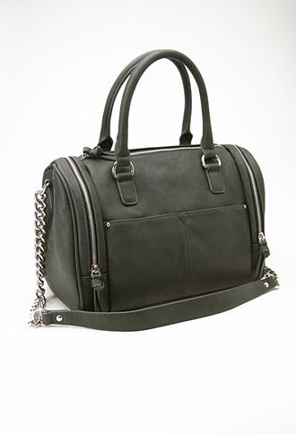 Forever 21 Zippered Faux Leather Satchel Green One Size