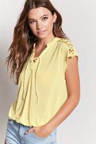 Forever21 Lace-up Crochet-trim Top