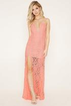 Forever21 Women's  Pink Tiger Mist Lace Maxi Dress