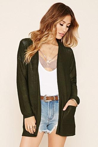 Forever21 Women's Olive Open-front Knit Cardigan
