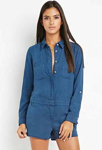 Love21 Women's  Life In Progress Hidden-placket Romper (indigo)