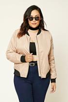 Forever21 Plus Women's  Camel & Black Plus Size Bomber Jacket