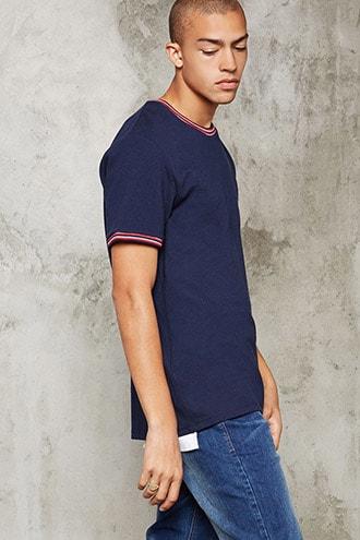 Forever21 Stripe-trim Ribbed Tee