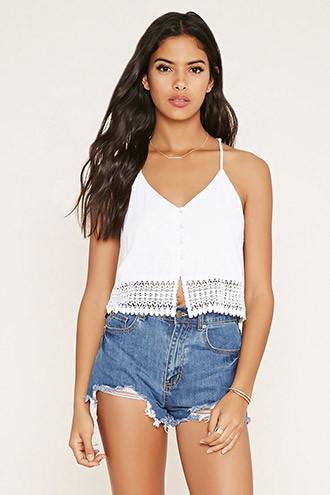 Forever21 Women's  Crochet-hem Buttoned Gauze Cami