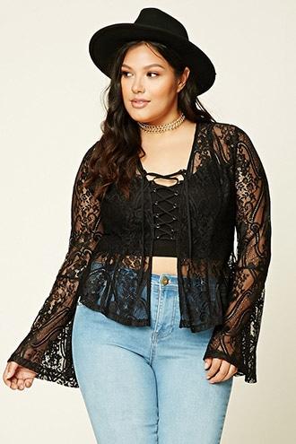 Forever21 Plus Women's Black Plus Size Floral Lace Top