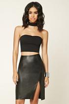 Love21 Women's  Faux Leather Slit Pencil Skirt