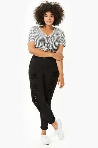 Forever21 Plus Size Distressed & Frayed Skinny Jeans