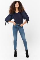 Forever21 Self-tie Balloon-sleeve Top