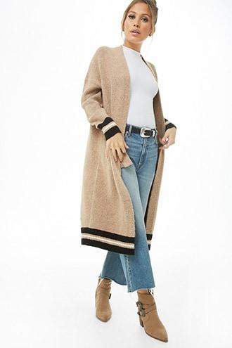 Forever21 Longline Striped-trim Cardigan
