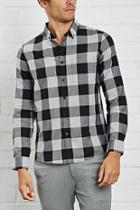 21 Men Men's  Grey & Black Slim-fit Plaid Shirt