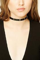 Forever21 Gold & Black Faux Leather Cross Choker