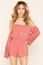 Forever21 Women's  Gauze Open-shoulder Romper