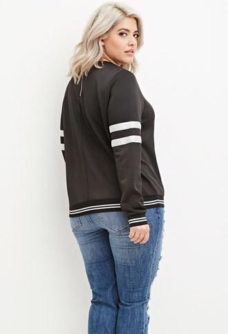 Forever21 Plus Varsity-striped Scuba Knit Top