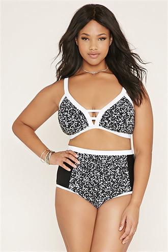 Forever21 Plus Women's  Plus Size Marbled High-waisted Bikini Bottoms