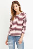 Love21 Women's  Striped Reverse French Terry Top (burgundy/ivory)