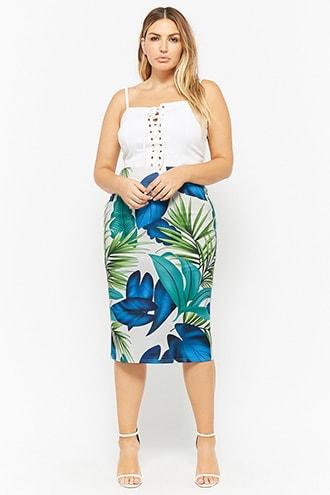 Forever21 Plus Size Foliage Print Pencil Skirt