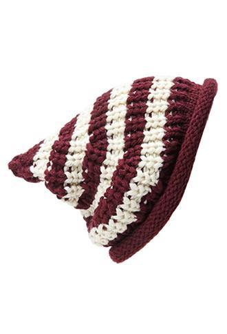 Forever21 Stripe Textured Fold-over Beanie (burgundy/cream)